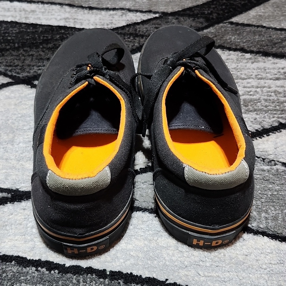 HARLEY DAVIDSON MOTORCYCLE LAWTHRON BLACK CANVAS ORANGE PINSTRIPES SNEAKERS - Picture 6 of 12